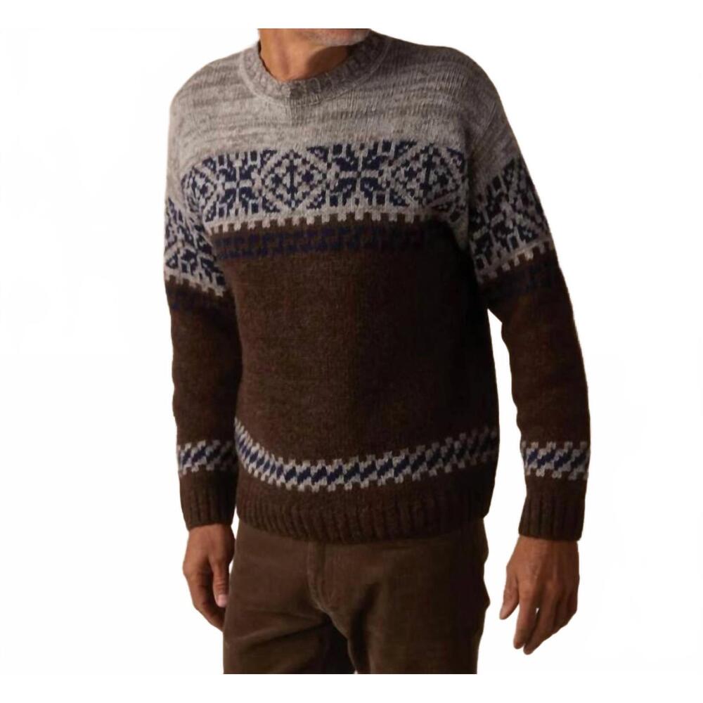 NEW THE NORMAL BRAND fair isle crew sweater in brown multi